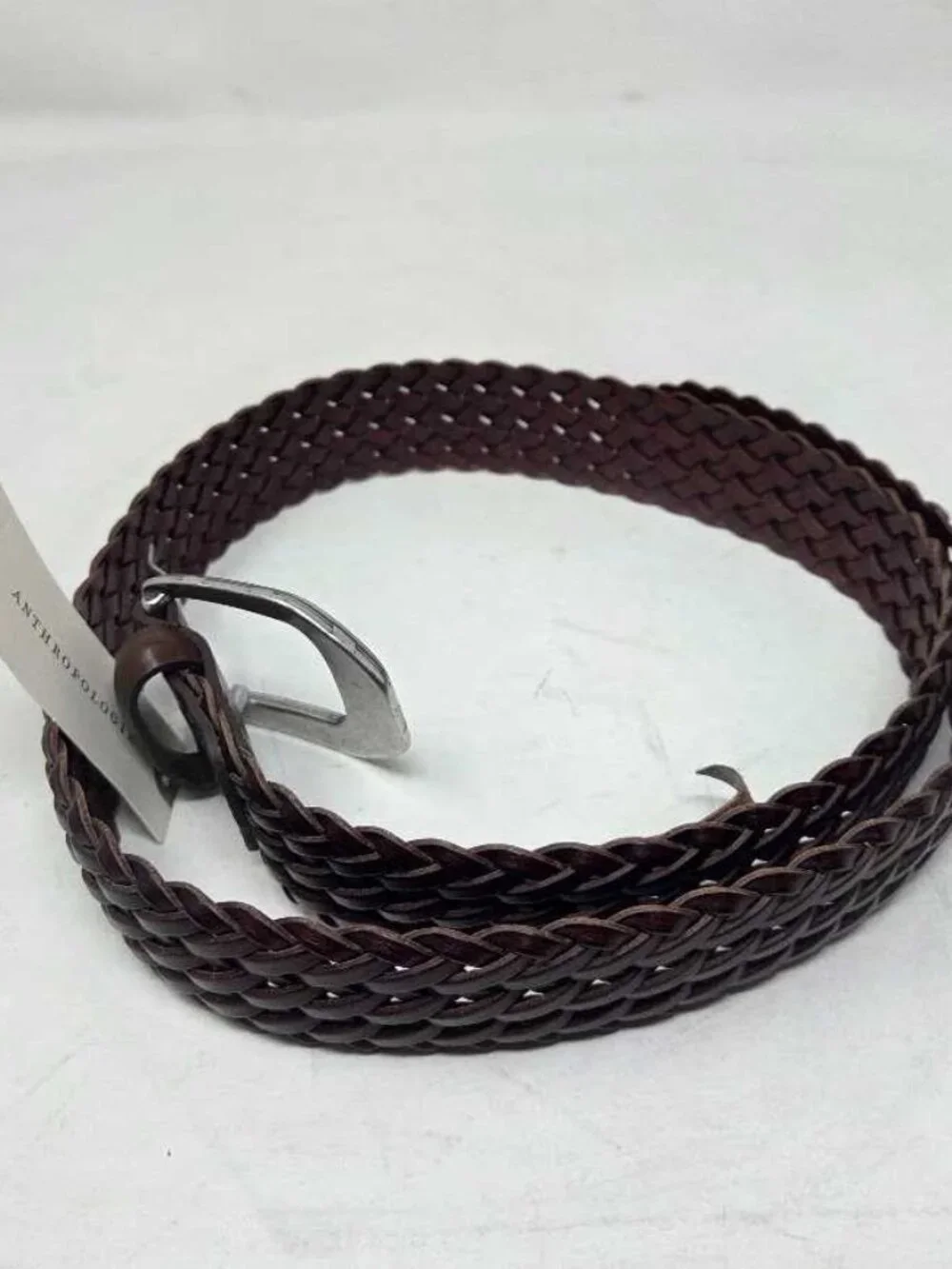 New S Anthropologie western buckle woven leather belt in dark brown